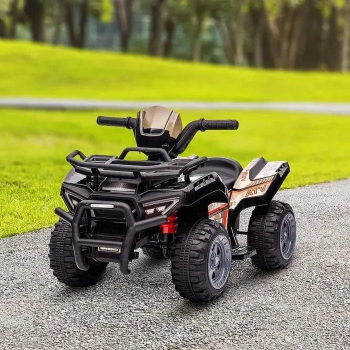 6V Kids Electric Ride-On Quad / ATV Bike – Black | Music and Racing Stickers Design HOMCOM