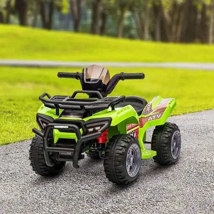 6V Kids Electric Ride-On Quad / ATV Bike – Green | Music and Racing Stickers Design HOMCOM