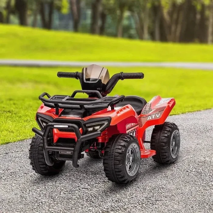 6V Kids Electric Ride-On Quad / ATV Bike – Red | Music and Racing Stickers Design HOMCOM