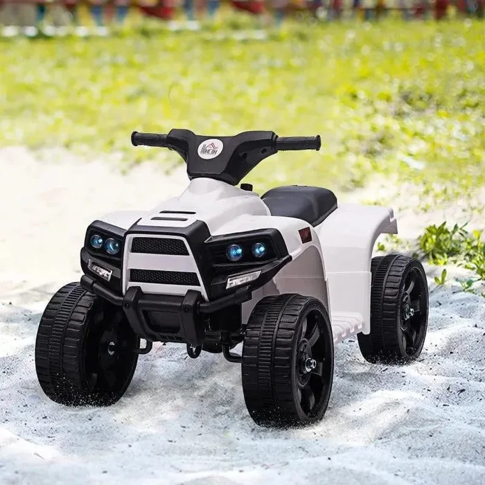6V Kids Ride-On Quad / ATV Bike – White | Forward and Reverse – Lights and Sounds HOMCOM