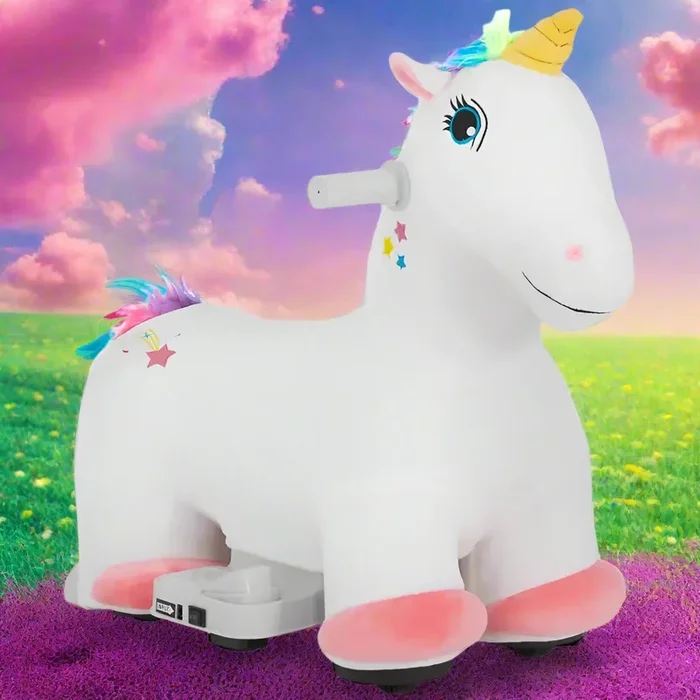 6V Kids Ride-On Unicorn – Magical Plush Padding | Handle Control Adventure AIYAPLAY
