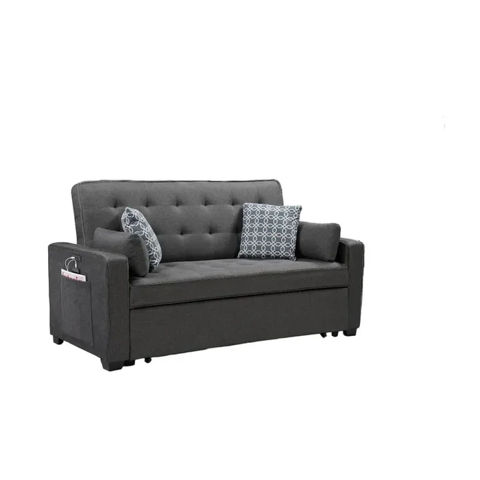 70″W Modern Gray Fabric Sleeper Sofa with 2 USB Charging Ports and 4 Pillows