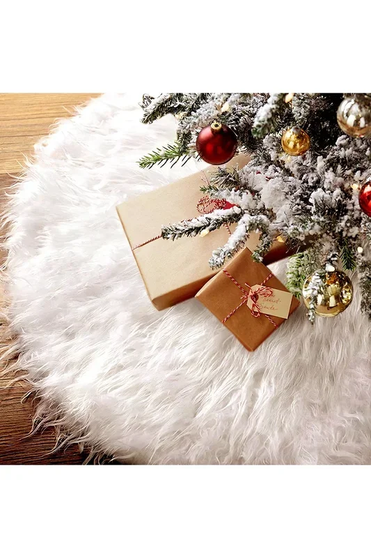 78cm White Christmas Tree Skirt Long Fur Xmas Tree Base Cover for Christmas Home, Party