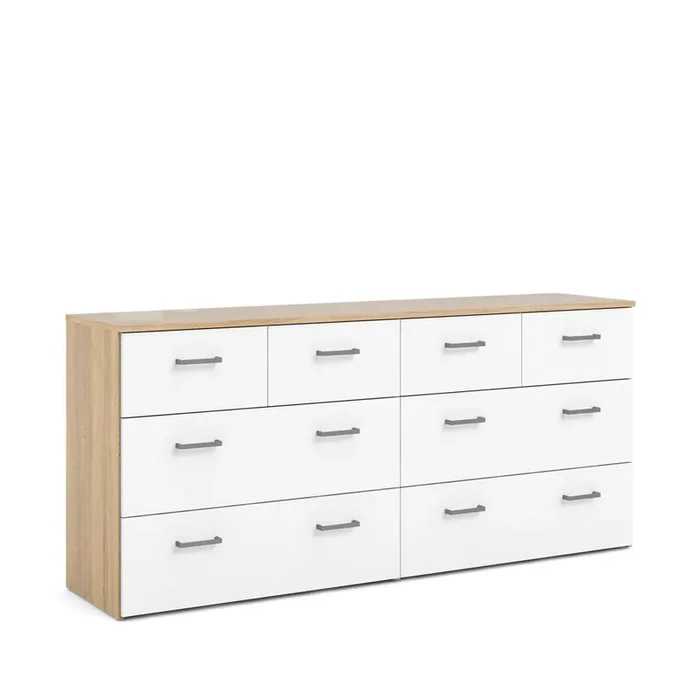 8 Drawer Double Dresser Oak Structure/White