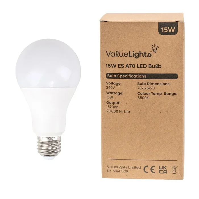 8 Pack E27 White Thermal Plastic GLS LED 15W Cool White 6500K 1520lm Light Bulb