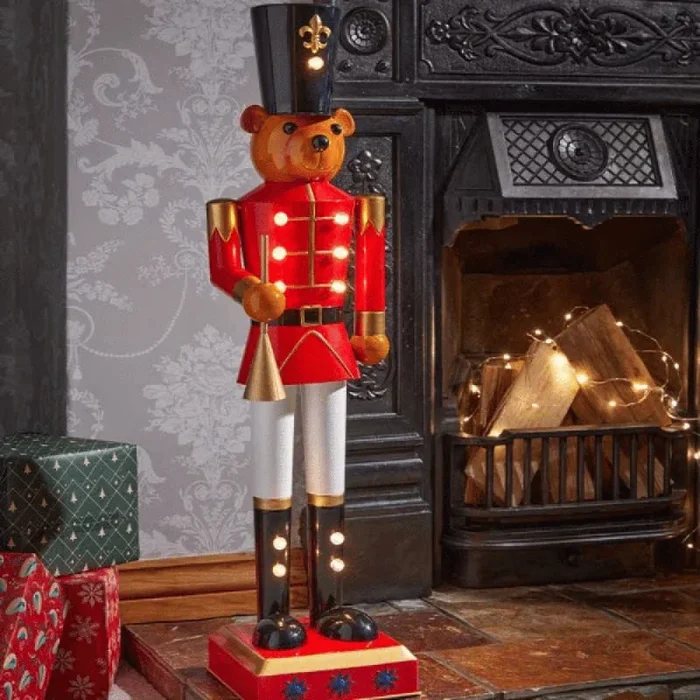 80cm Battery Powered Light up Metal Christmas Teddy Nutcracker Decoration with LEDs
