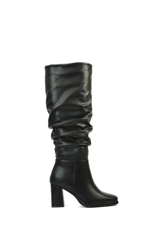 ‘Aero’ Ruched Block Heel Wide Fit Knee High Boots