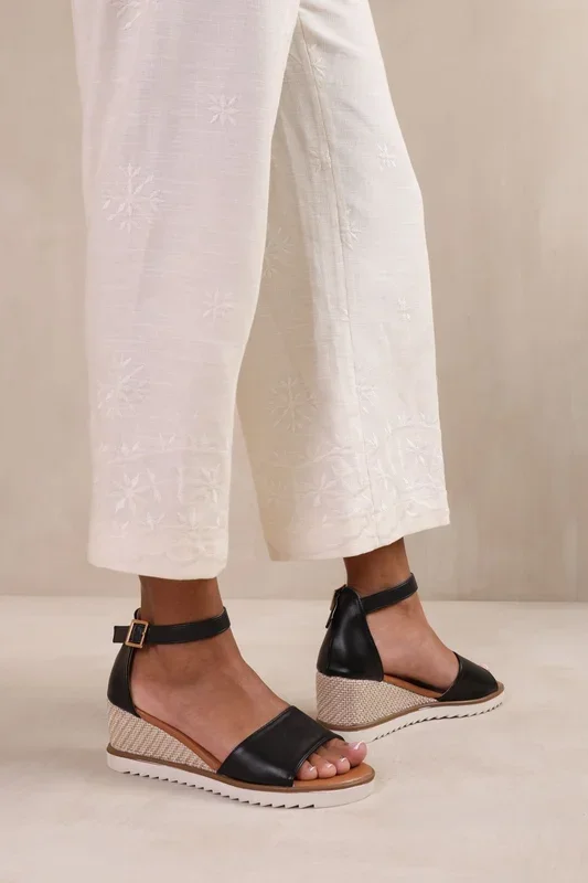 ‘Dusk’ Wide Fit Wedge Shoes With Buckle Ankle Strap