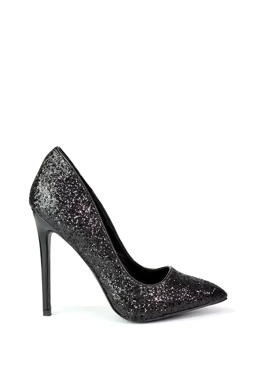‘Emerald’ Pointed Toe Court Shoes Glitter Stiletto High Heels