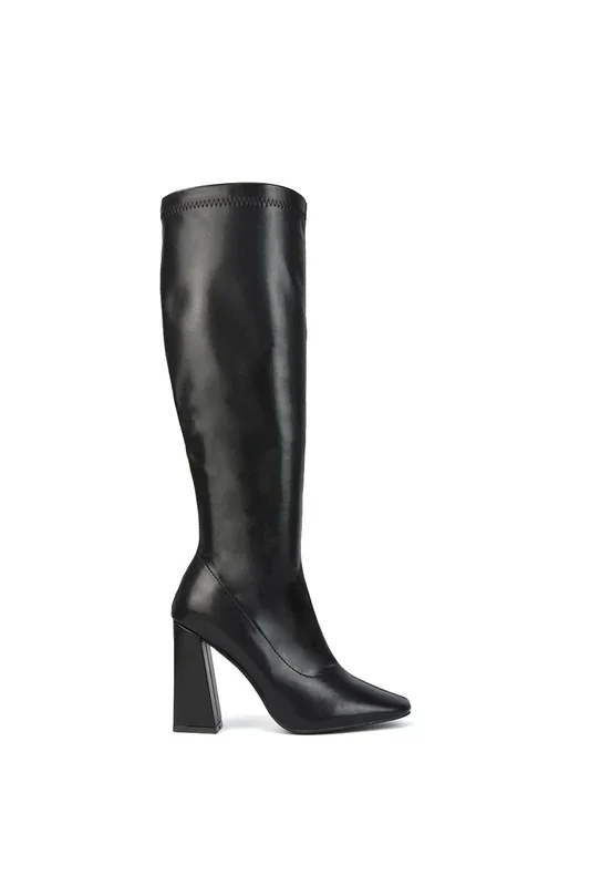 ‘Gia’ Square Toe Block High Heel Knee High Boots