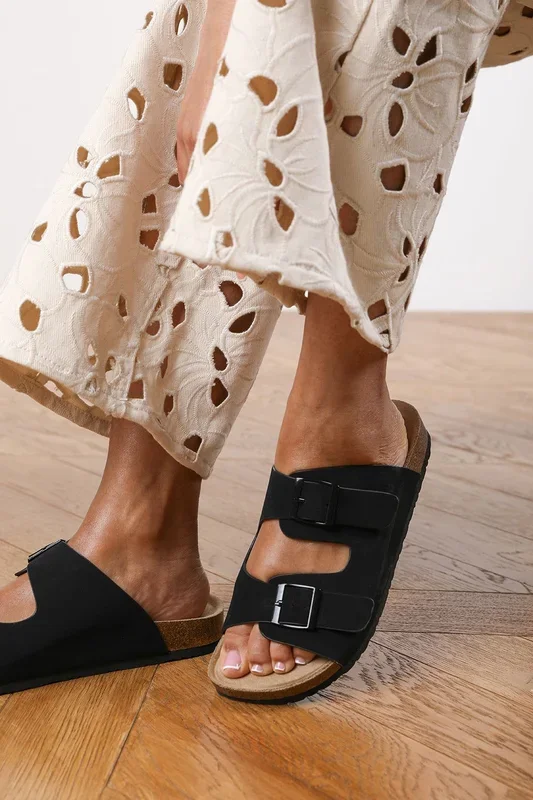 ‘Haley’ Double Buckle Plaited Flatform Slider