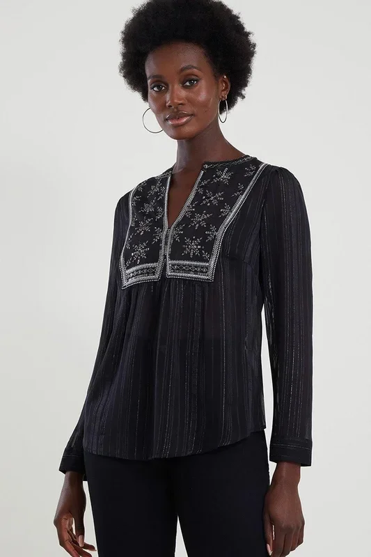 ‘Haley’ Embroidered Bib Blouse