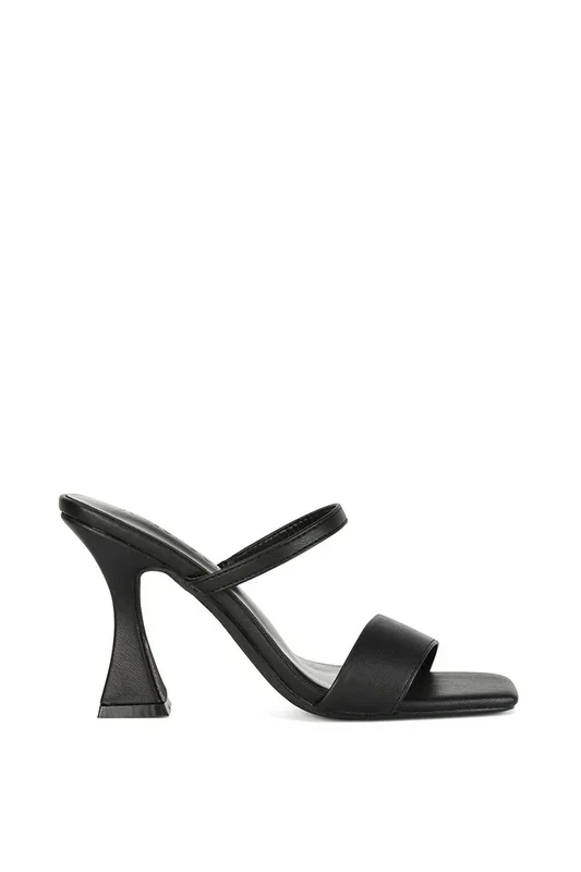 ‘Haven’ Double Strap Square Toe Sculptured Heel Mule Sandals