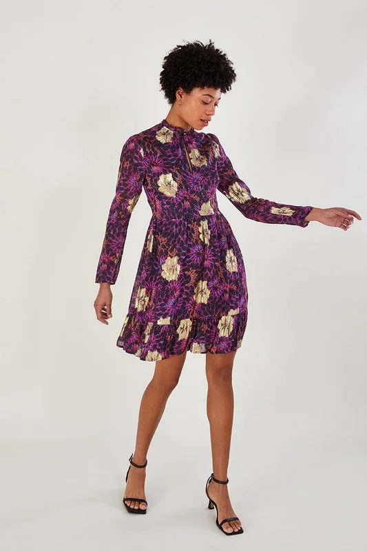 ‘Heather’ Metallic Print Short Dress