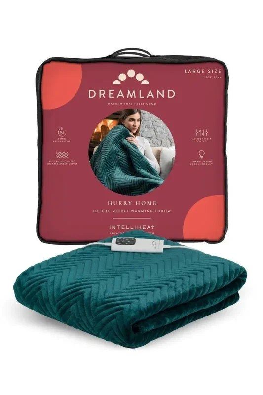 ‘Hurry Home’ Deluxe Velvet Warming Emerald Green Throw
