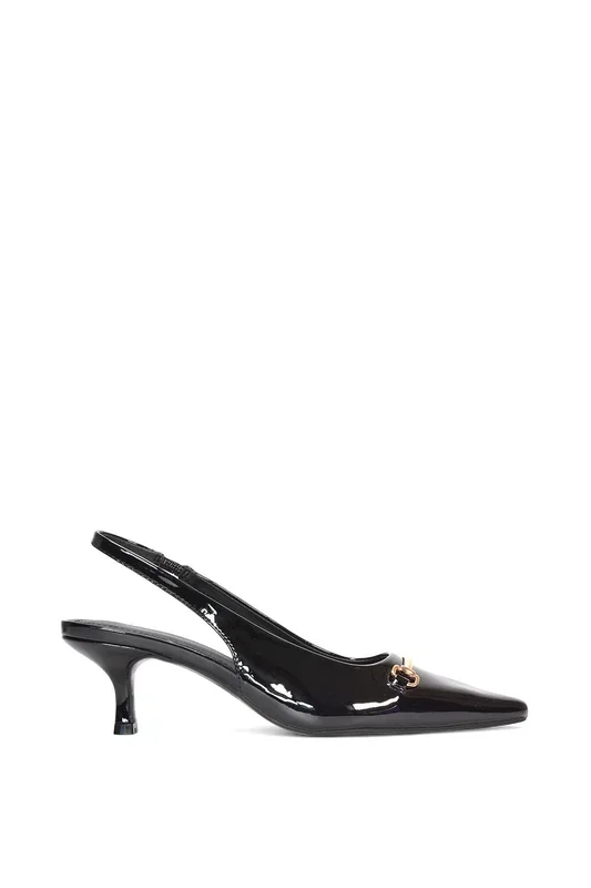 ‘Jane’ Pointed Toe Slingback Mid Kitten Heels with Buckle