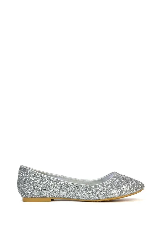 ‘Karissa’ Flat Slip on Sparkly Glitter Ballerina Pumps