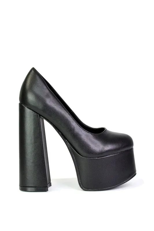 ‘Kiwi’ Chunky Block Super High Heel Statement Closed Toe Platform Court Shoes