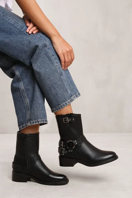 ‘Micah’ Ankle Boot With Buckle Detailing