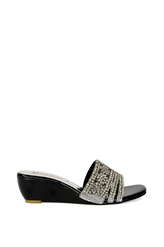 ‘Olive’ Square Toe Embellished Diamante Wedge Heel Sandal