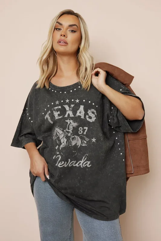 ‘Texas’ Acid Wash Slogan T-Shirt