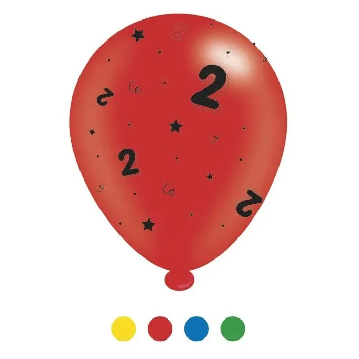 “2” Design Latex Birthday Balloons Assorted Colours 8 Pack – Case of 6