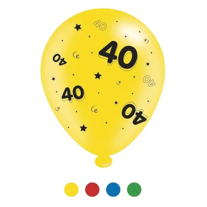 “40” Design Latex Birthday Balloons Assorted Colours 8 Pack – Case of 6