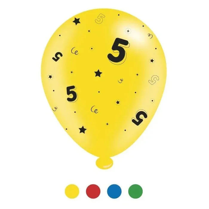 “5” Design Latex Birthday Balloons Assorted Colours 8 Pack – Case of 6