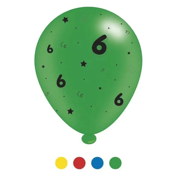 “6” Design Latex Birthday Balloons Assorted Colours 8 Pack – Case of 6