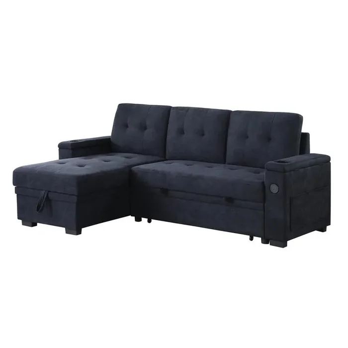 84″W Dark Gray Woven Fabric Reversible Sleeper Sectional Sofa
