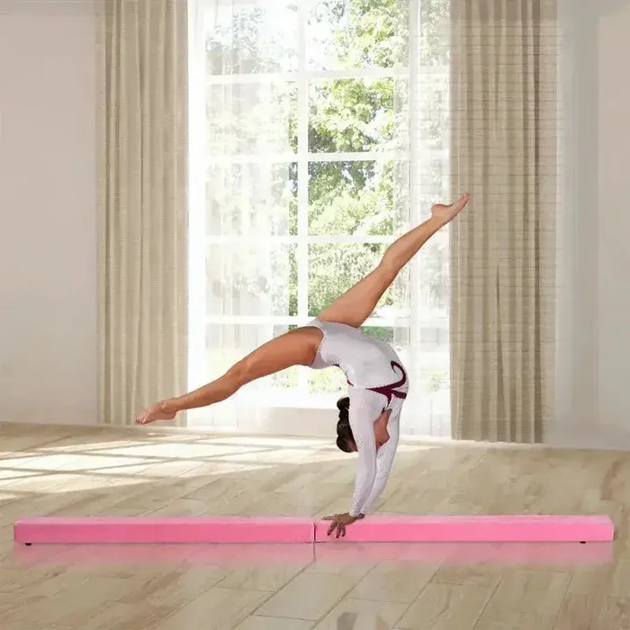 8FT Folding Balance Beam – Pink | Competition-Width 10cm Suede Cover HOMCOM