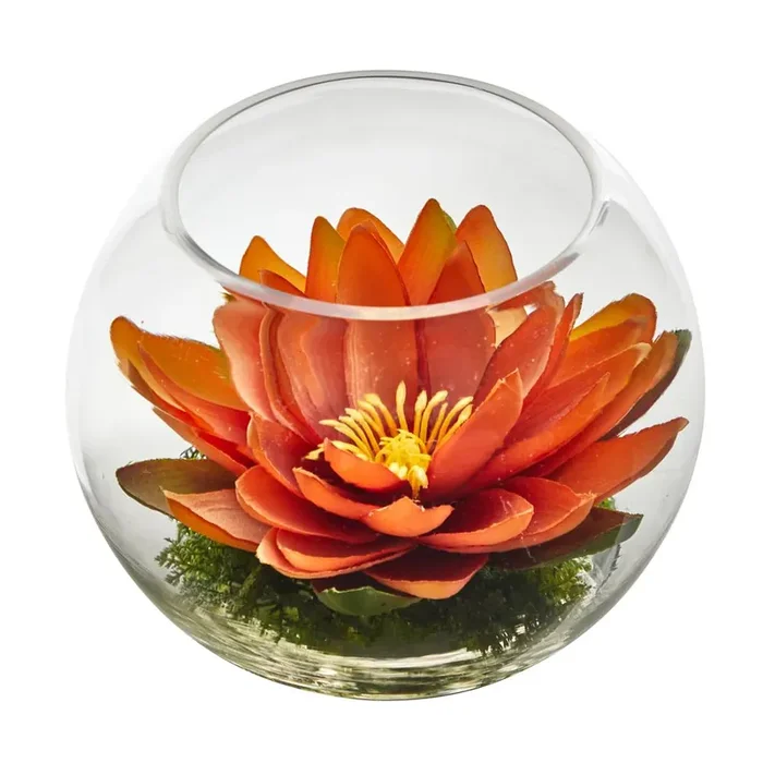 8in. Lotus Artificial Arrangement in Glass Vase