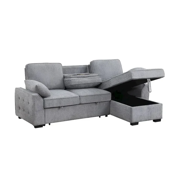91″W Light Gray Chenille Fabric Reversible Sleeper Sectional