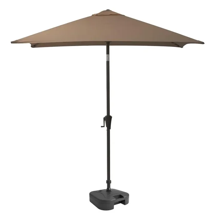 9ft Square Tilting Sandy Brown Patio Umbrella with Umbrella Base