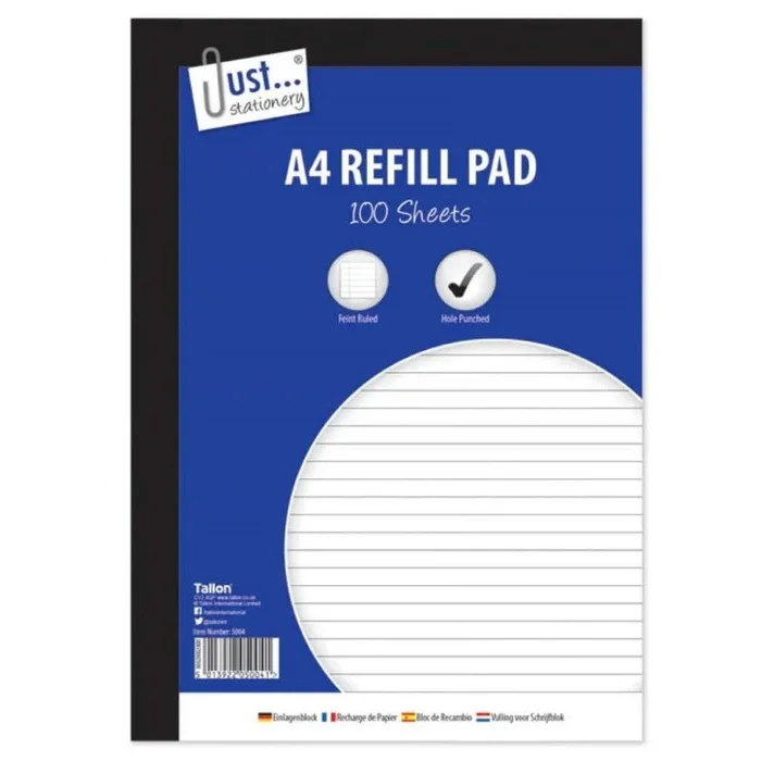 A4 Refill Pad Lined 100 Sheets Side Bound – Case of 6
