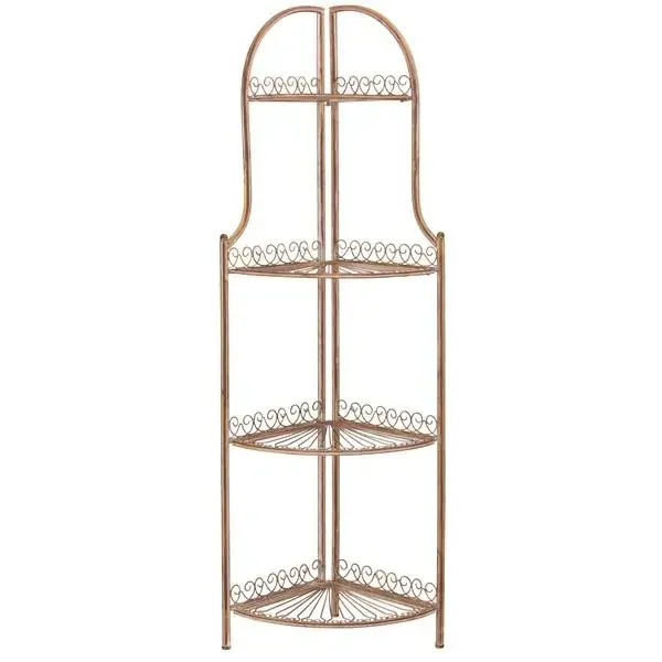 Abarrane Wrought Iron 4 Tier Outdoor Corner Shelf