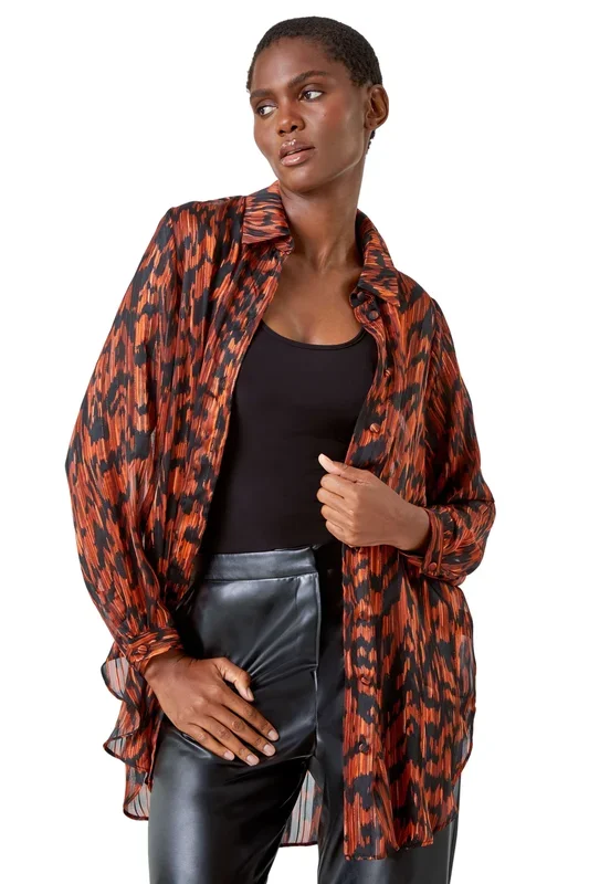 Abstract Animal Print Longline Blouse