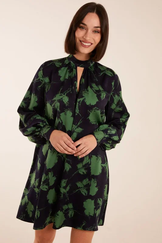 Abstract High Neck Keyhole Shift Dress