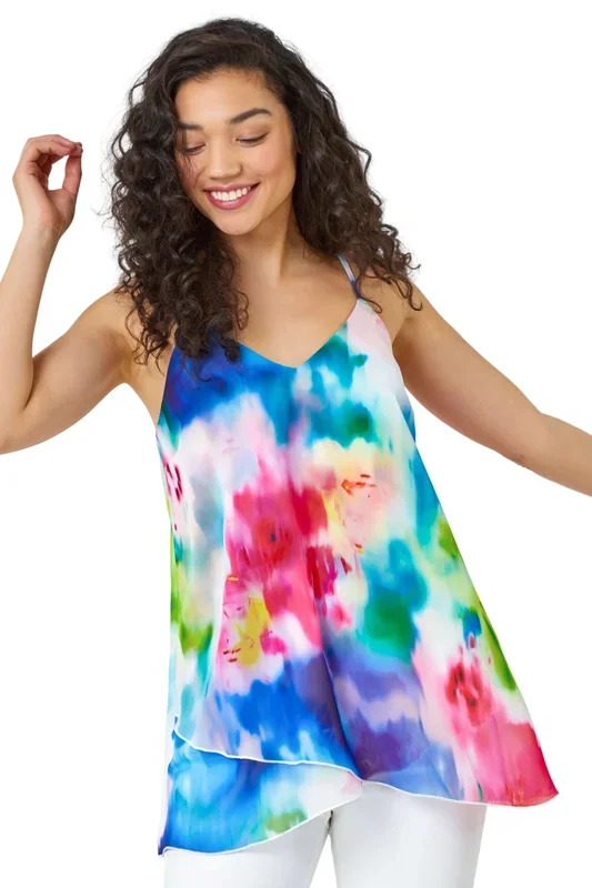 Abstract Print Double Layer V-Neck Cami Top
