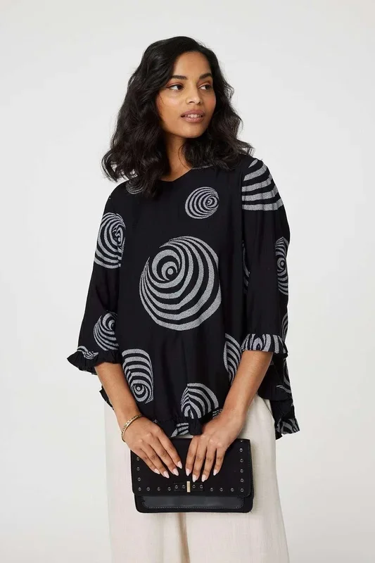 Abstract Print Frill Hem Tunic Top