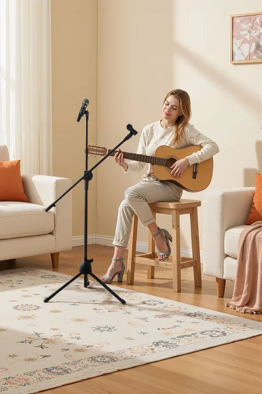 Adjustable Boom Arm Height Microphone Stand with Tripod Base