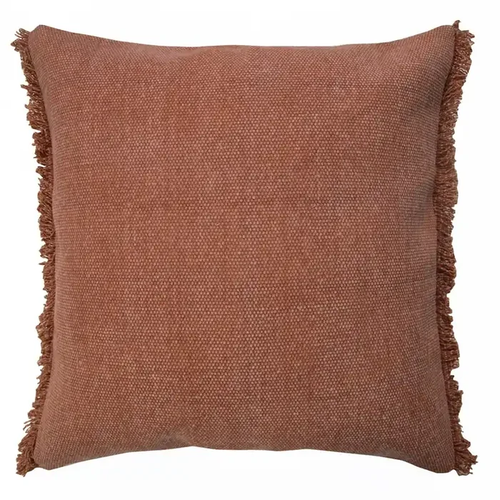 Adobe Brown Solid Stonewash Throw Pillow with Fringe
