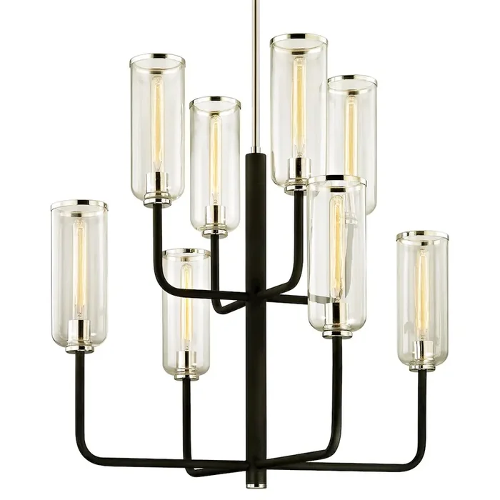 Aeon Chandelier In Textured Black & Polish Nickel Color
