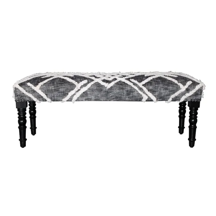 Alexei Accent Bench Painted Black Finish in Black/White, 47″ L x 16″ W x 18″ H