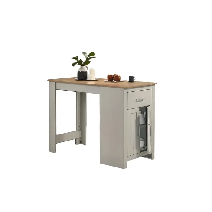 Alonzo Light Gray Small Space Counter Height Dining Table with Cabinet and Drawer Storage