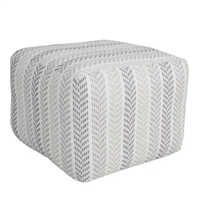 Altair Cotton Indoor Pouf in Gray/White, 18″ x 18″ x 14″