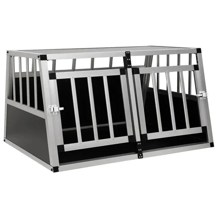 Aluminium and MDF Dog Car Cage with Double Doors | Safe Trunk Transport VIDAXL