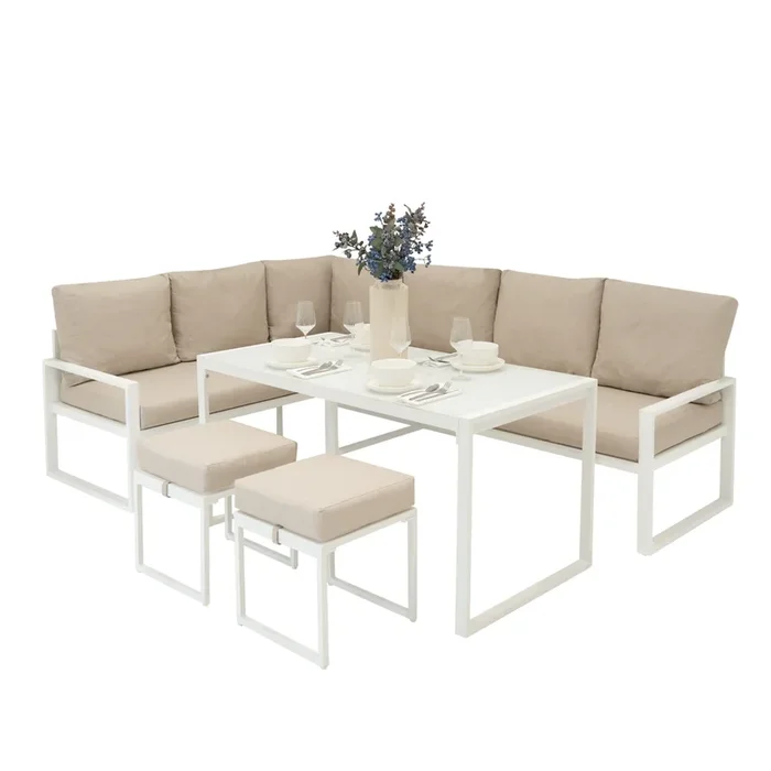 Aluminium Corner Sofa Set – White