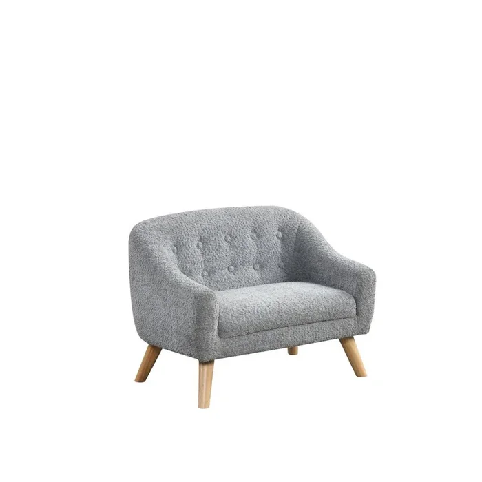 Amelia 28″W Gray Chenille Kids Sofa with Tufted Back and Wooden Legs