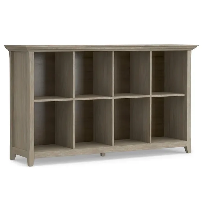 Amherst Solid Wood 8 Cube Storage Sofa Table In Distressed Grey